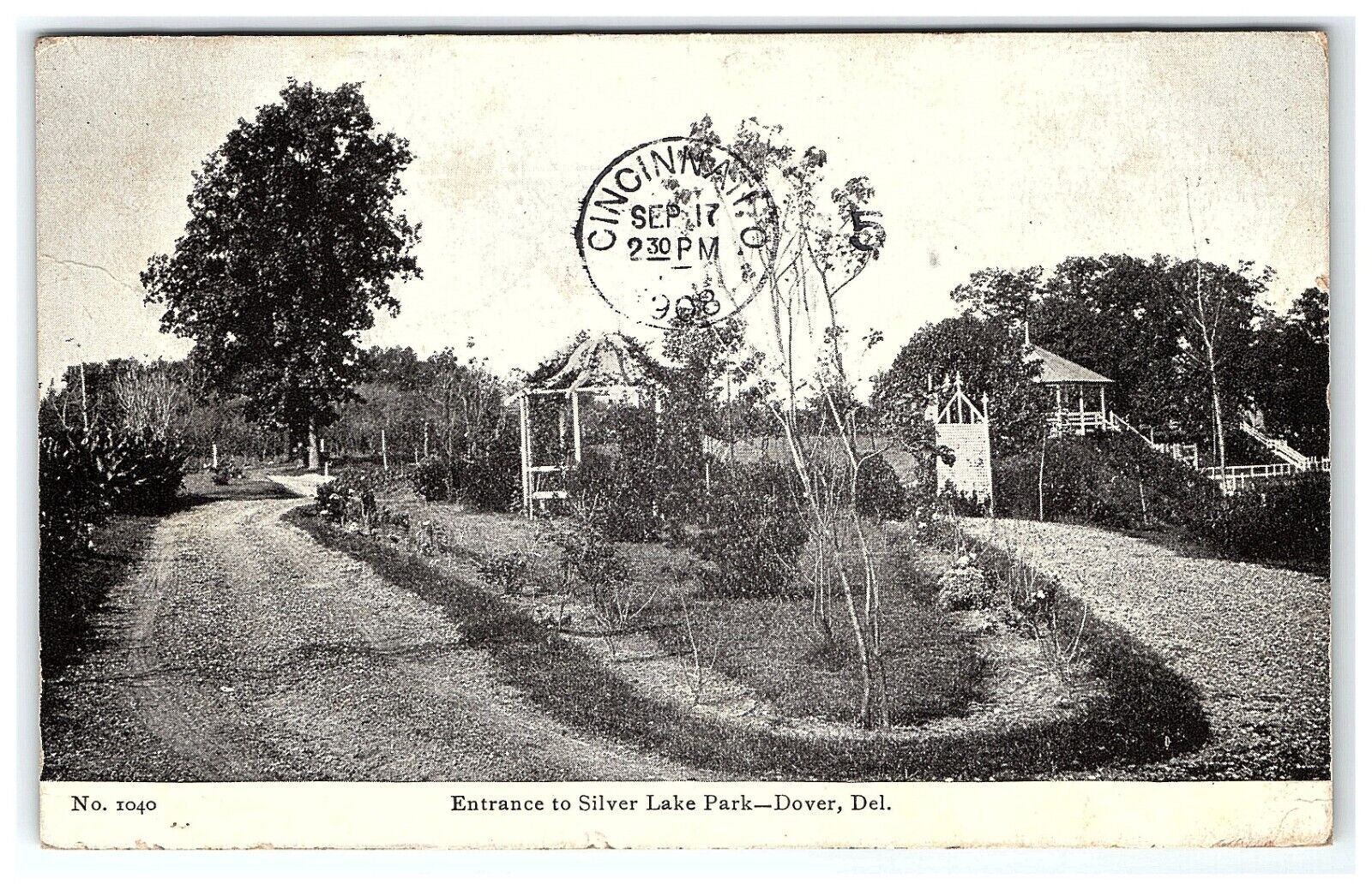 c1908 Postcard Entrance To Silver Lake Park Dover Delaware pd22