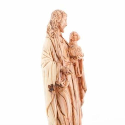 Jesus Christ with Lamb Carved Wooden Statue from Holy Land,   11.8 Inches Tall