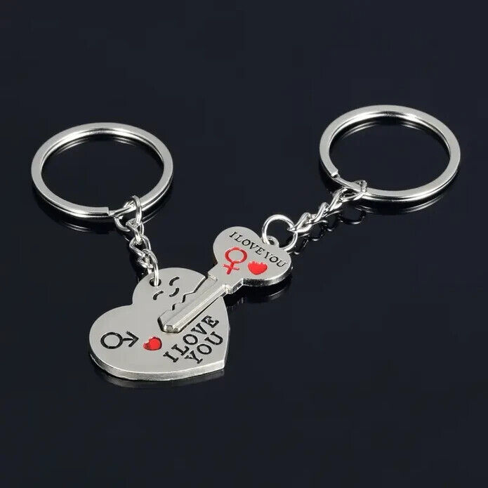 Hot I LOVE YOU Lovers Heart Key Keychain Keyring Set Valentine's Day Couple Gift