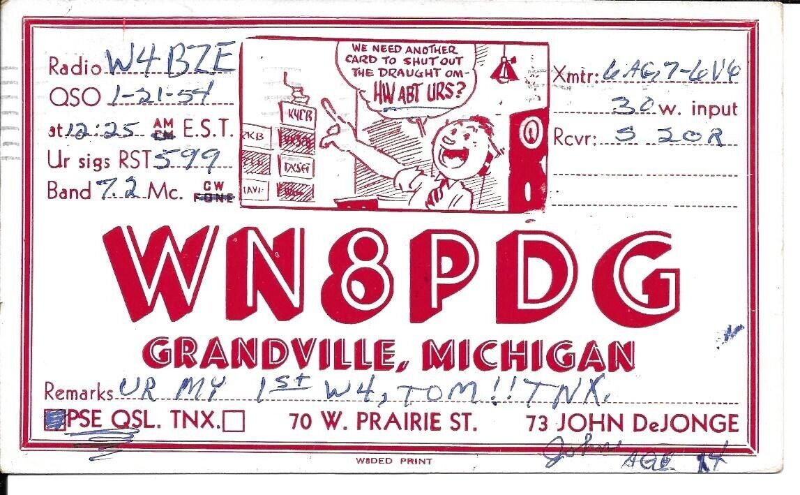 QSL 1954 Grandville Michigan       radio card
