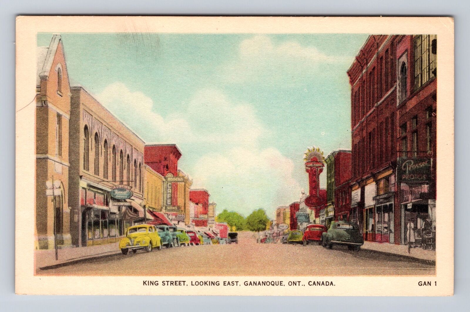 Gananoque Ontario-Canada, King Street Looking East, Antique Vintage Postcard