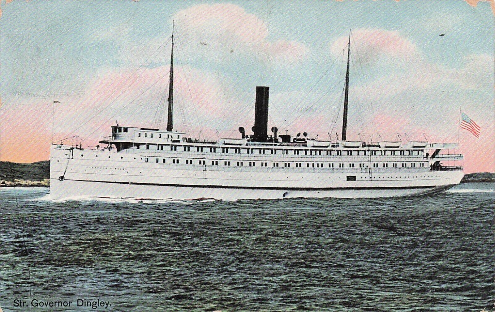 SS Governor Dingley Portland ME Maine Steamer Ship Harbor Vtg Postcard E3