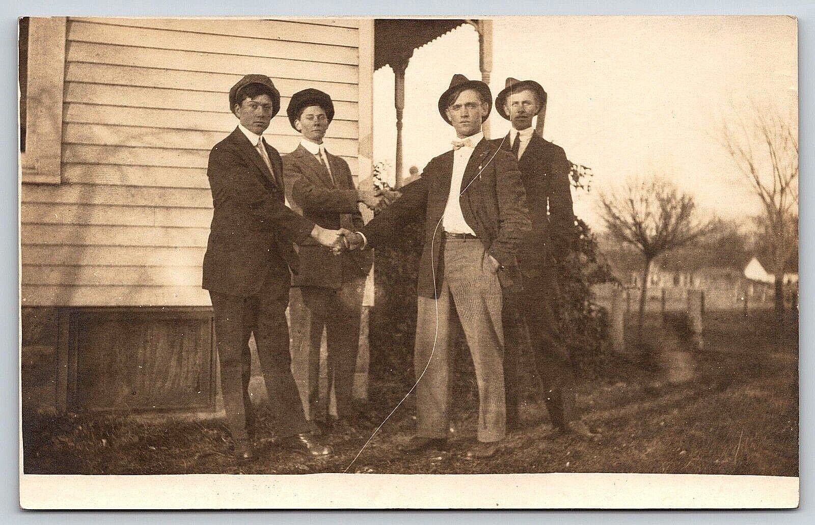 Original Old Vintage Antique Real Photo Postcard Picture Family Gentlemen House