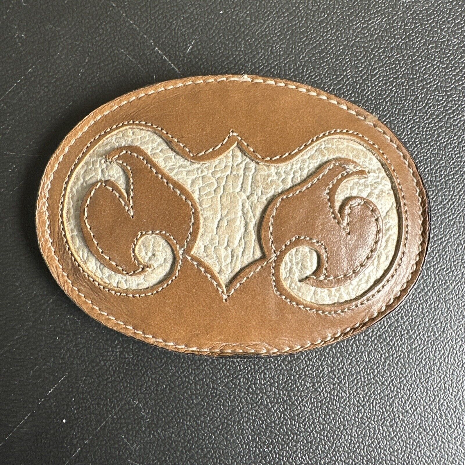 Leather vintage western belt buckle by Tony Lama USA