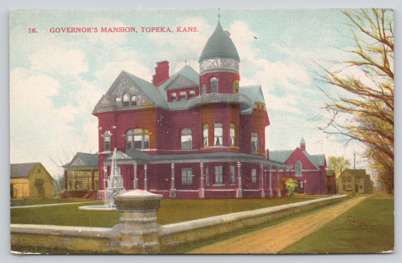Postcard Topeka, Kansas, Ks, Governor's Mansion Vintage A704
