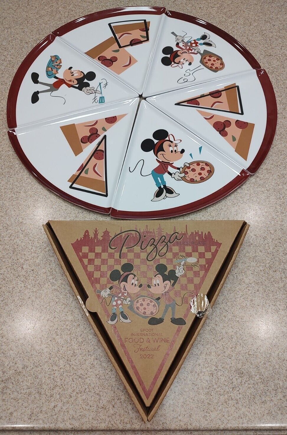 Disney Parks 2022 Epcot Food & Wine Festival Mickey Minnie Pizza Slice Plate Set