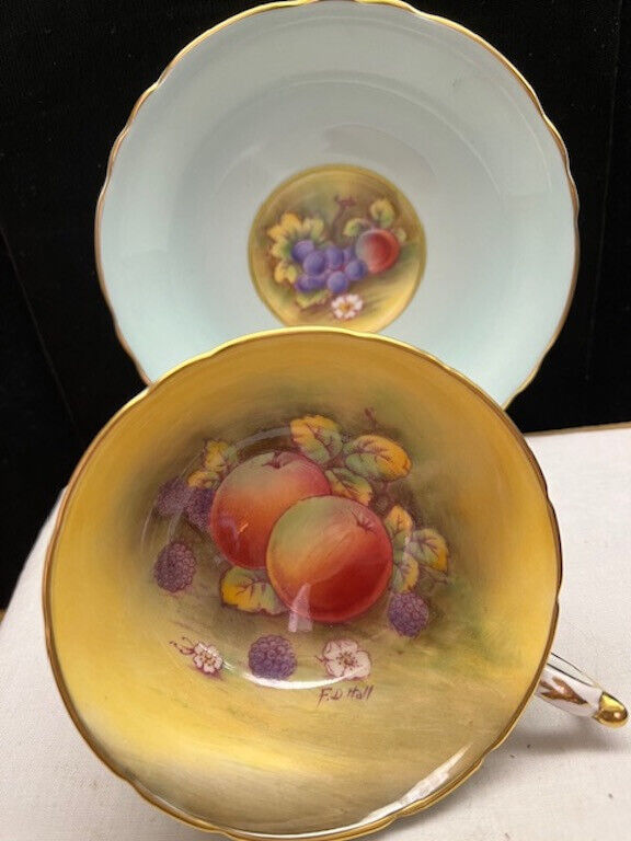 Vintage  Paragon Double Warrant Teacup and Saucer Fruit Signed