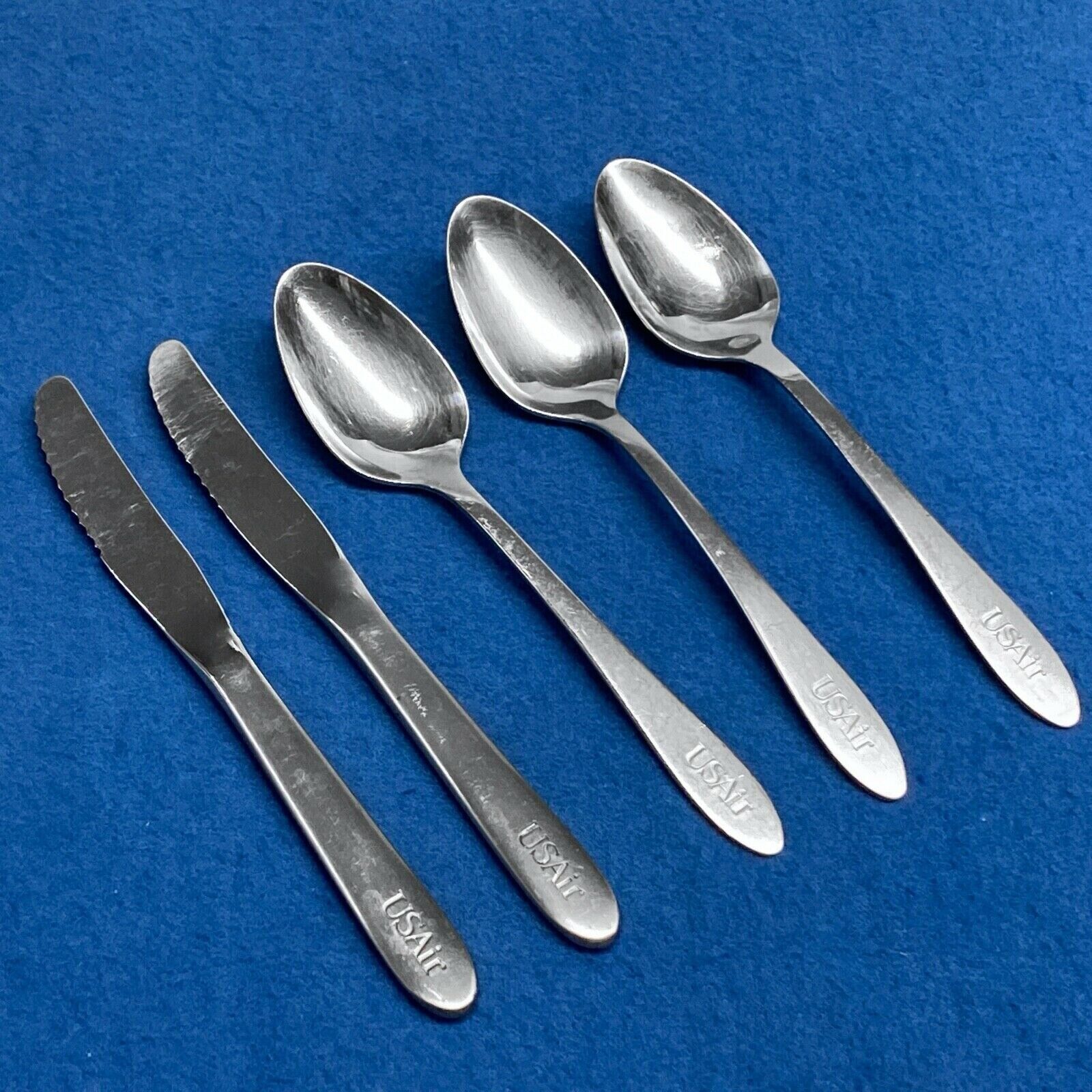 USAir Set of 2 Knives and 3 Teaspoons Stainless Airline Flatware Oneida  US Air