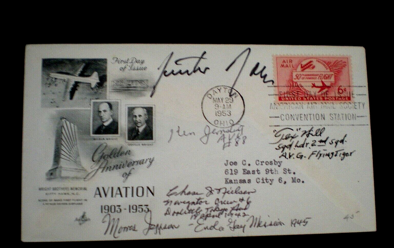 RARE 1ST DAY COVER SIGNED  5 WW II AVIATORS-RALL-HILL-JERNSTEDT-NIELSON-JEPPSON