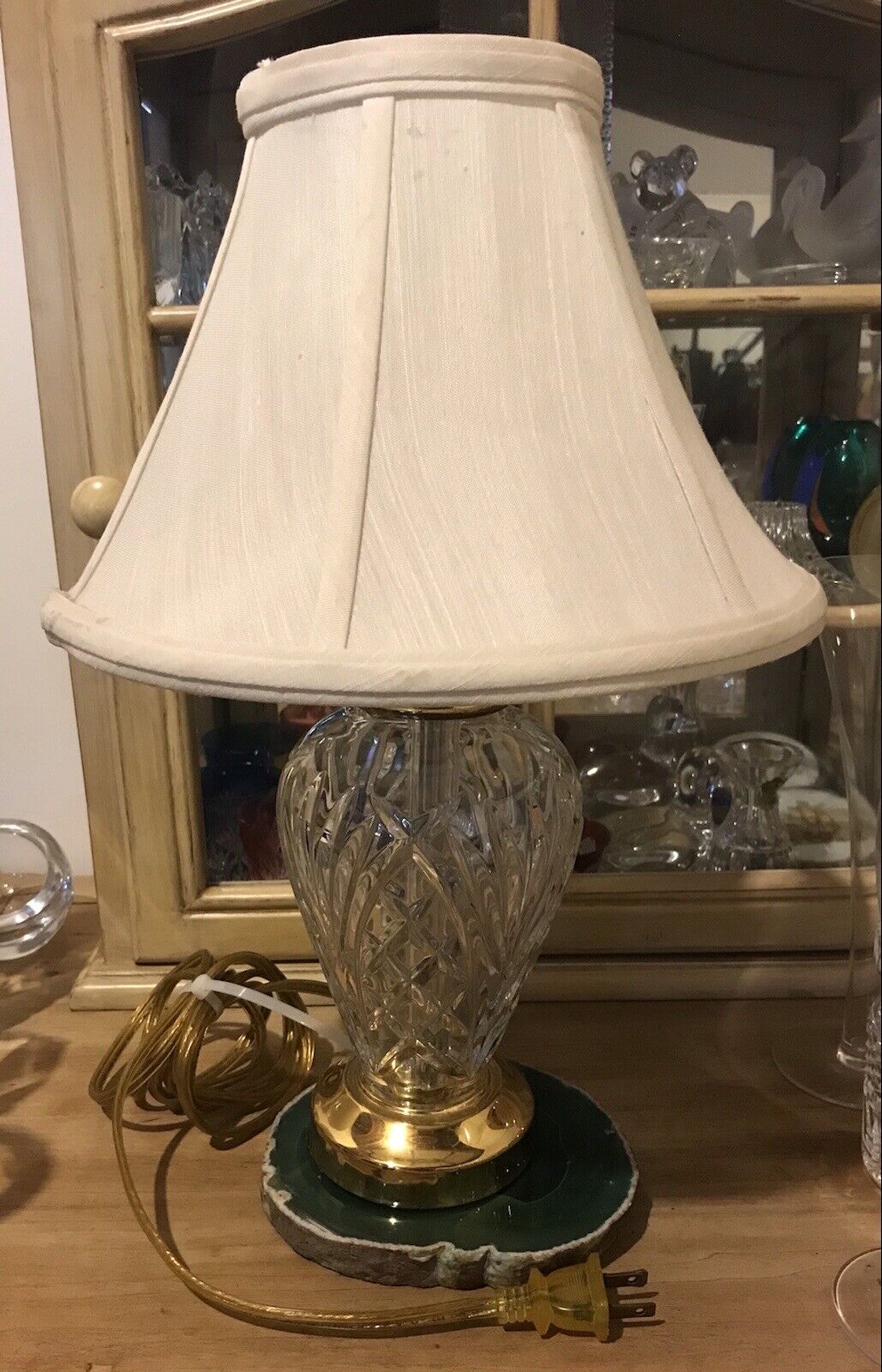 Waterford Marlow Small Crystal Lamp Brass Footed Boudoir Portable Lamp Signed