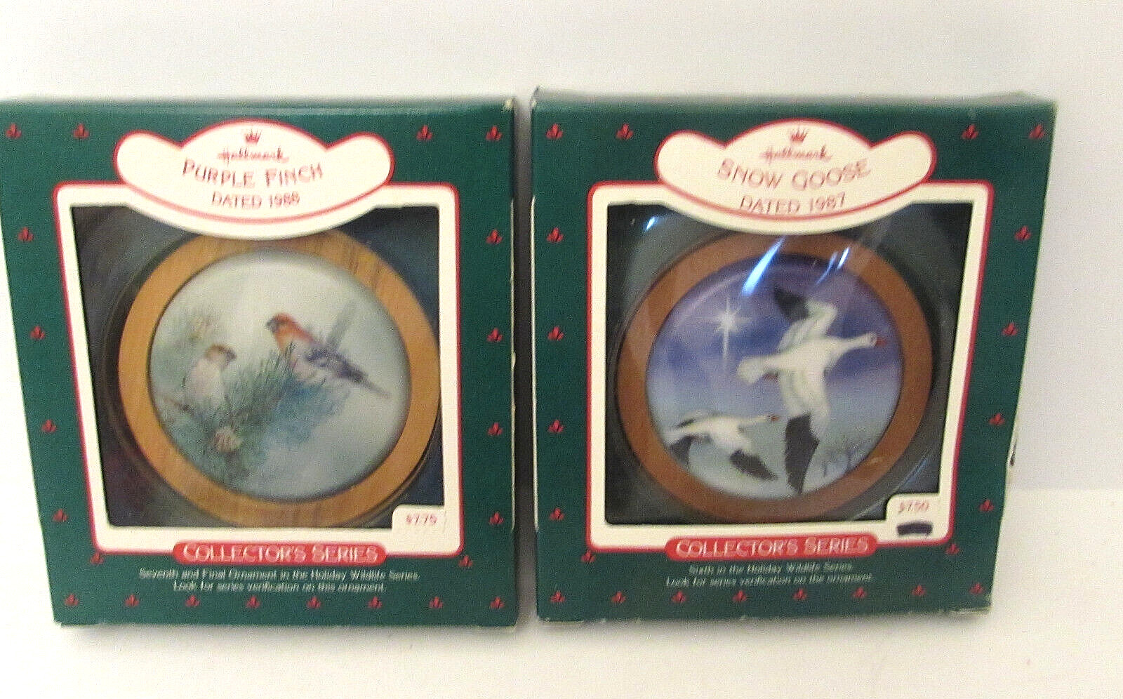 2 Hallmark Christmas Ornaments Wildlife Series Purple Finch Snow Goose 87 88