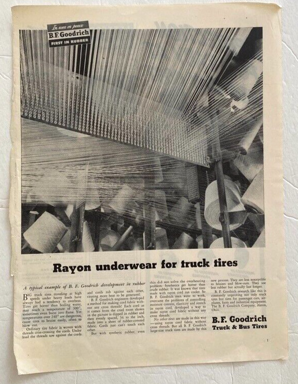 BF Goodrich Vintage Print Ad Rayon Underwear For Truck Tire  10.5 x 13.5 inches