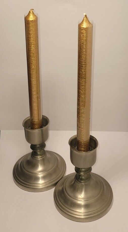 Vintage Pair of Inernational Web Pewter Weighted Candle Holder Candlesticks
