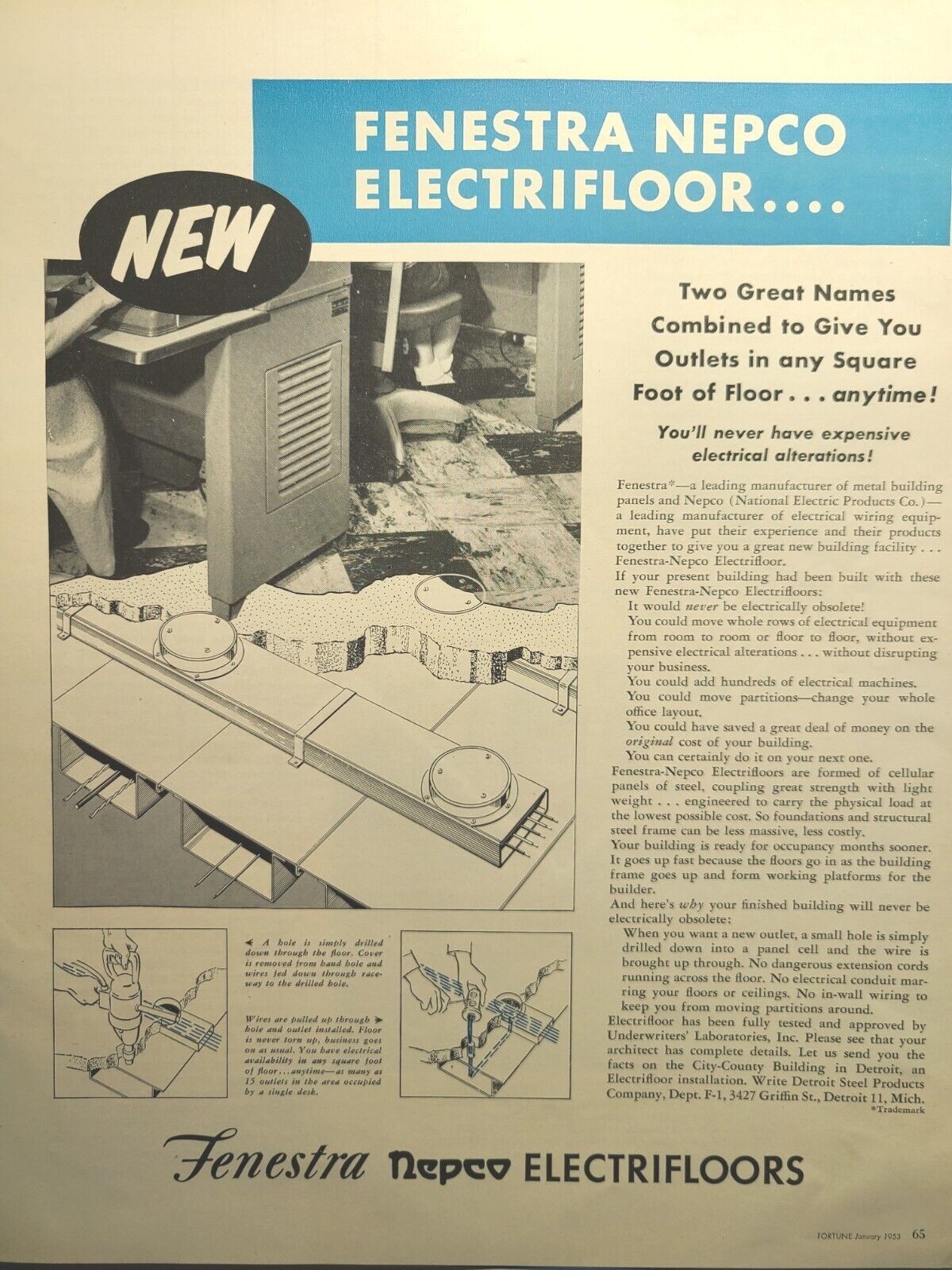 Fenestra Nepco Electrifloor Detroit Steel Products Metal Vintage Print Ad 1953