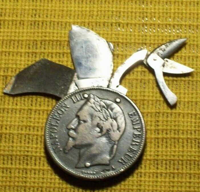 1868 Silver Napoleon 5 Franc coin knife