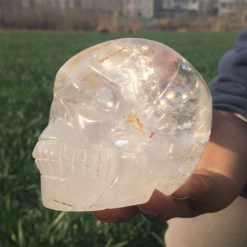 650g Natural White Clear Quartz Hand Carved Skull Energy Crystal Reiki Healing 