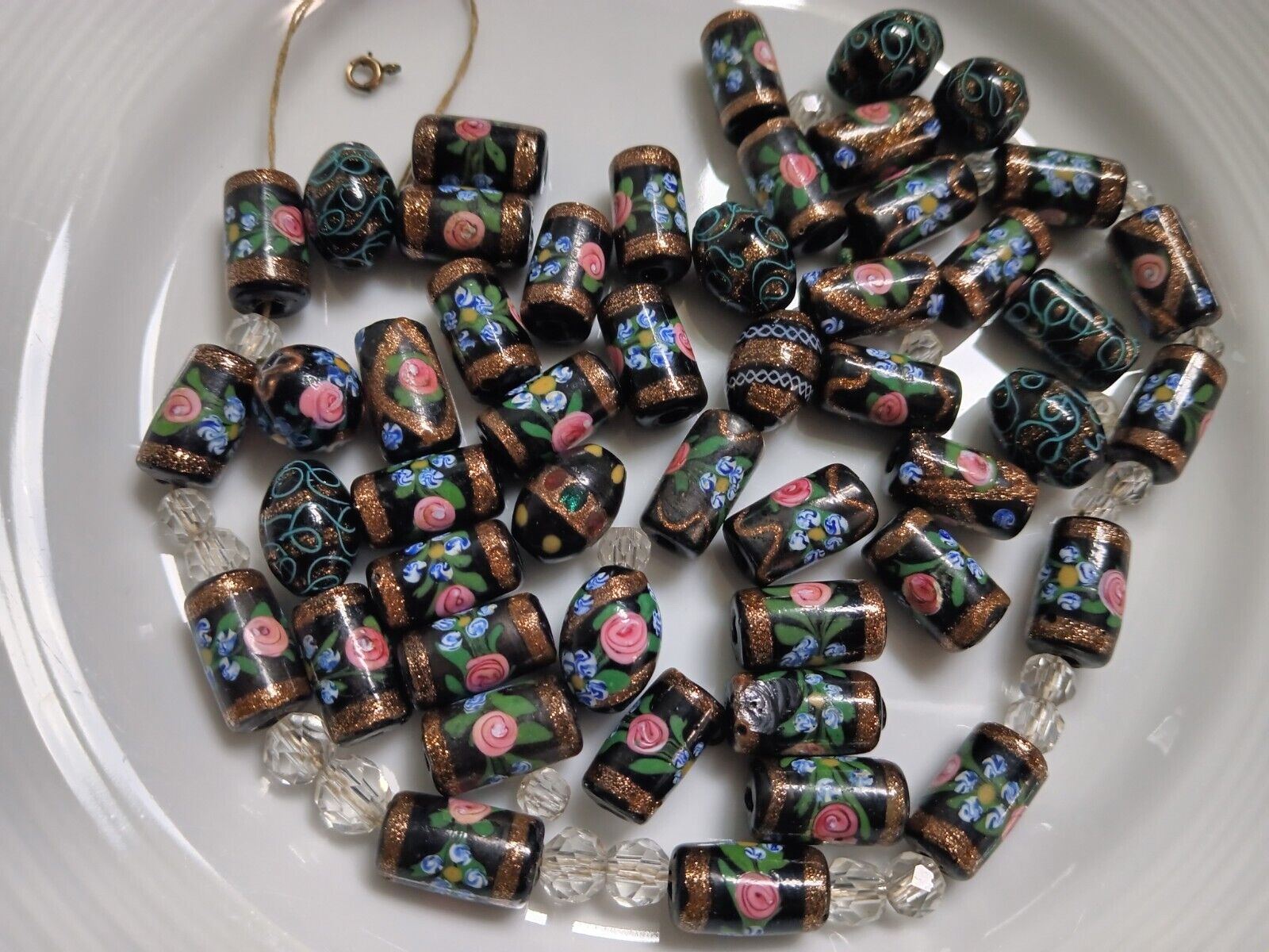 48 Rare Antique Venetian Glass Lampwork Fancy Floral Beads