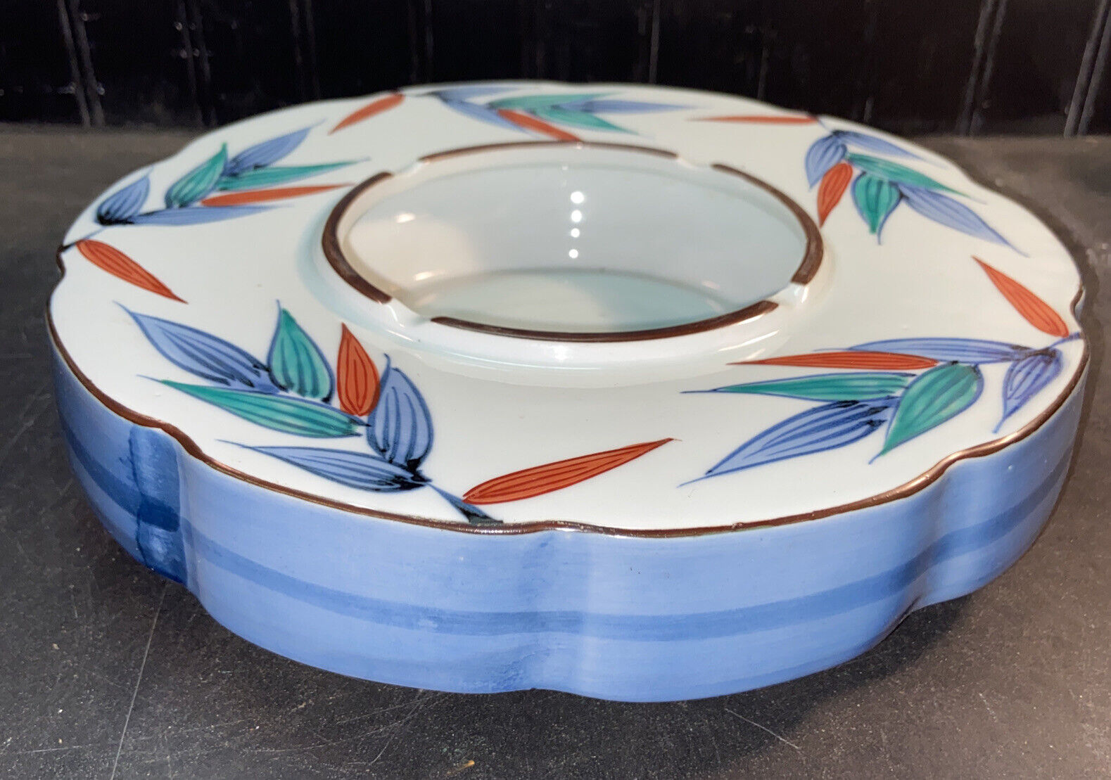 Vtg 30-40’s? RARE X-LARGE Asian Pottery Hand painted Wheat LUSTERWARE Ashtray