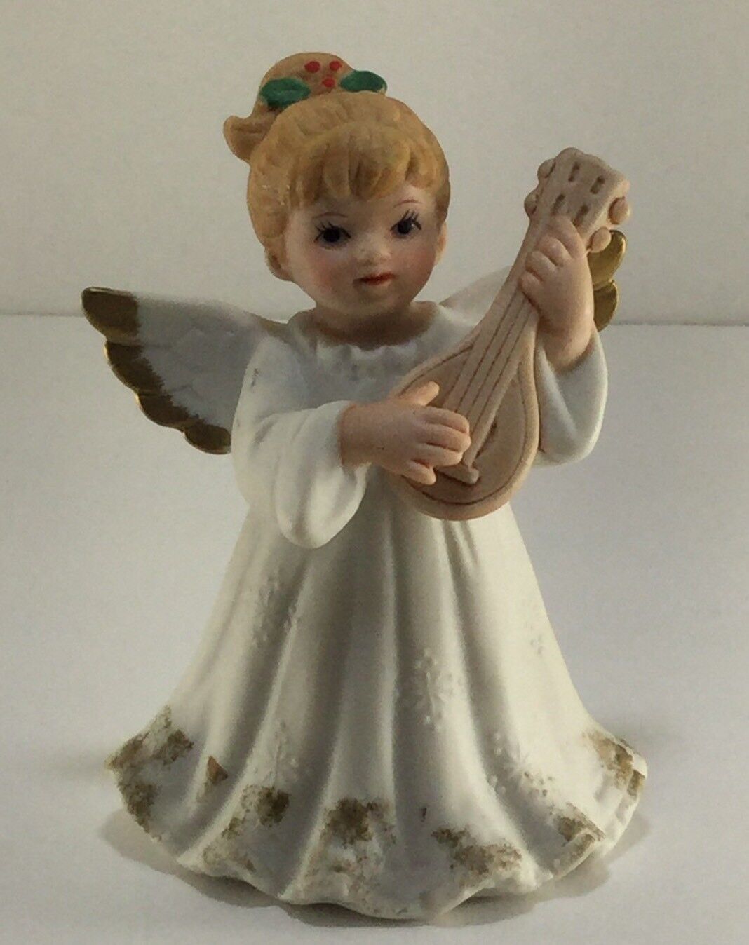 Lefton Girl Angel Figurines Playing Mandolin Musical Instruments 06328 Vintage