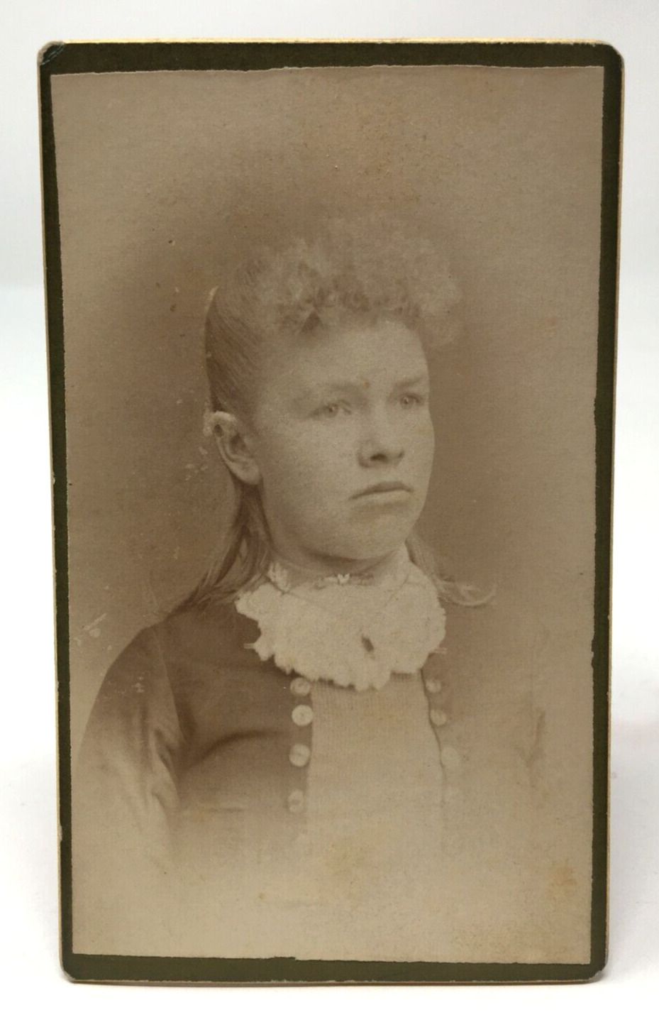 Vintage Photo CDV Young Girl Miss Jennice M Beam Armour Dakota 4-27 1887 14 Year