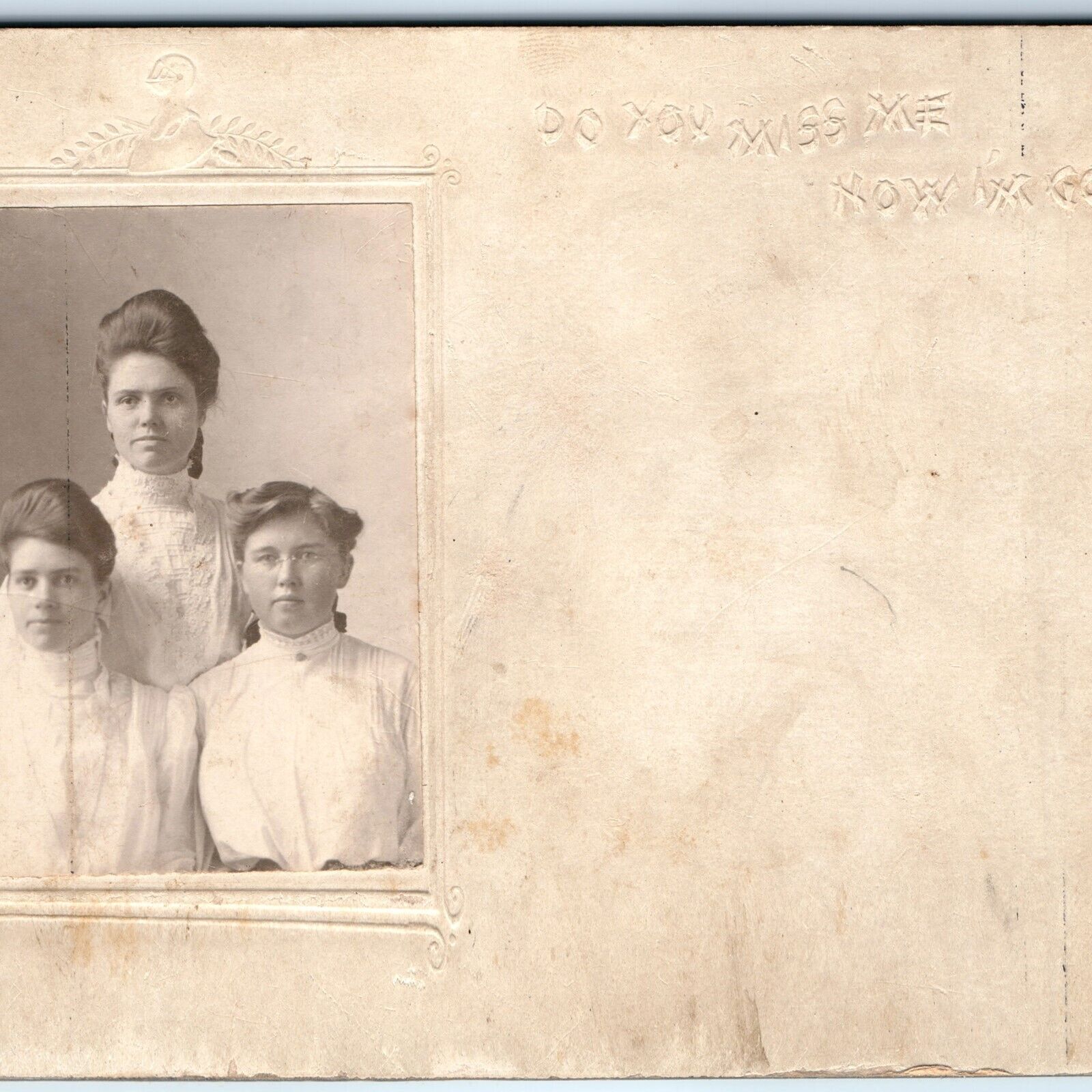 RARE 1900s Real Photo Cabinet Card Girls Cardboard Private Picture Postcard A167