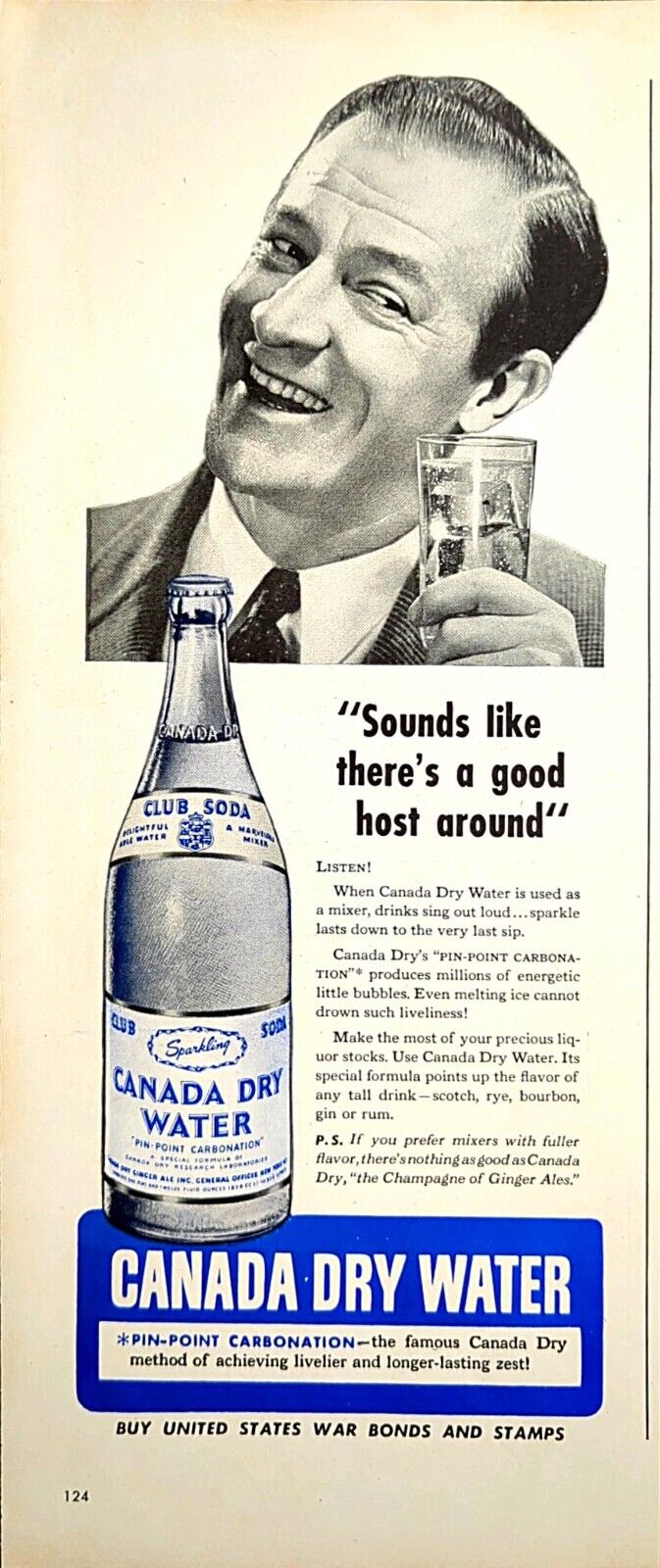 1944 Canada Dry Water Print Ad Buy War Bonds Club Water Carbonation Mixer 130