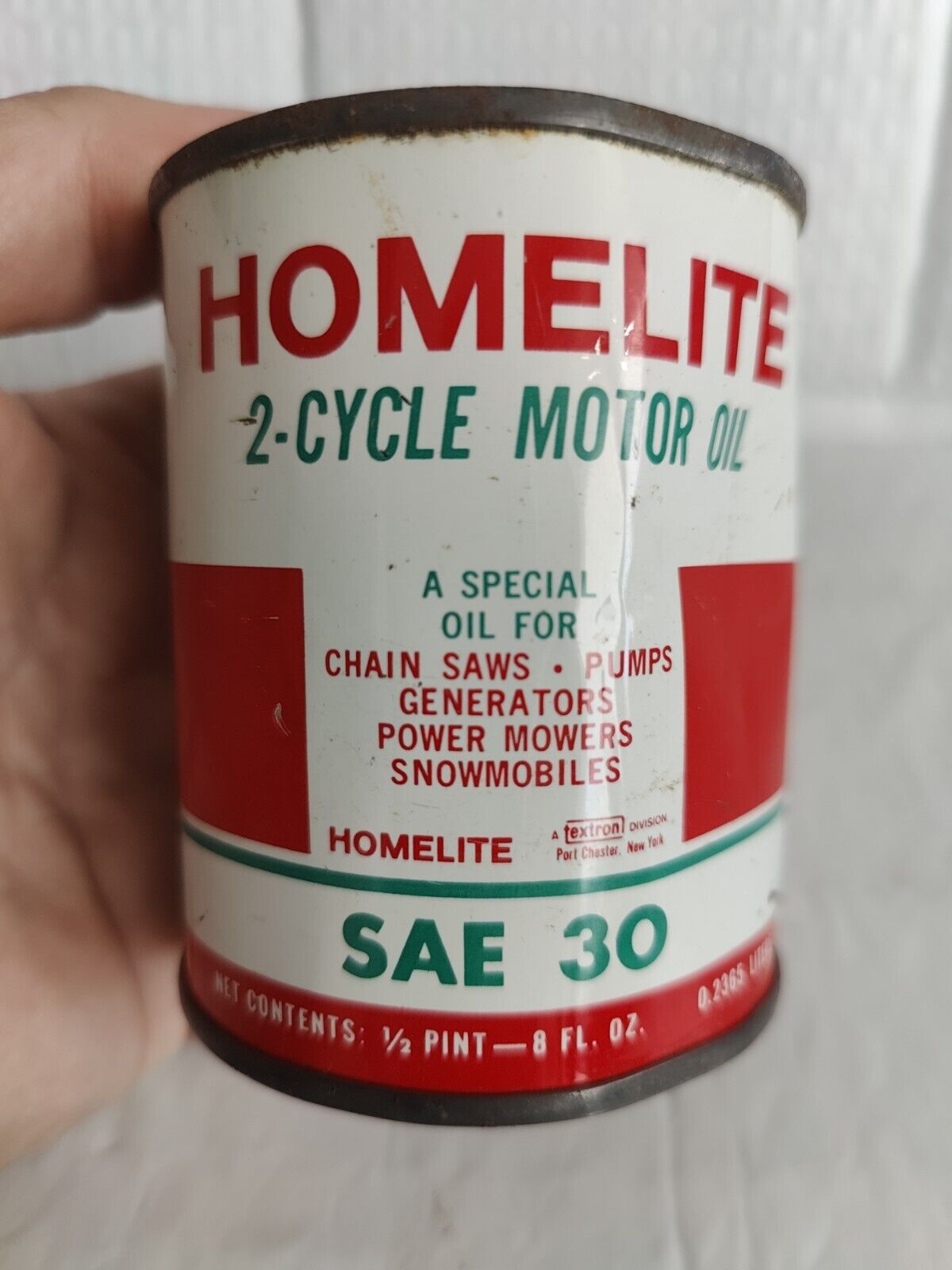 Vitage Homelite 2-Cycle Motor Oil SAE 30 1/2 Pint 8 Fl. Oz. Unused Full Can
