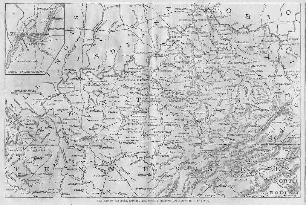 KENTUCKY 1862 CIVIL WAR MAP PRESENT FIELD OF OPERATIONS