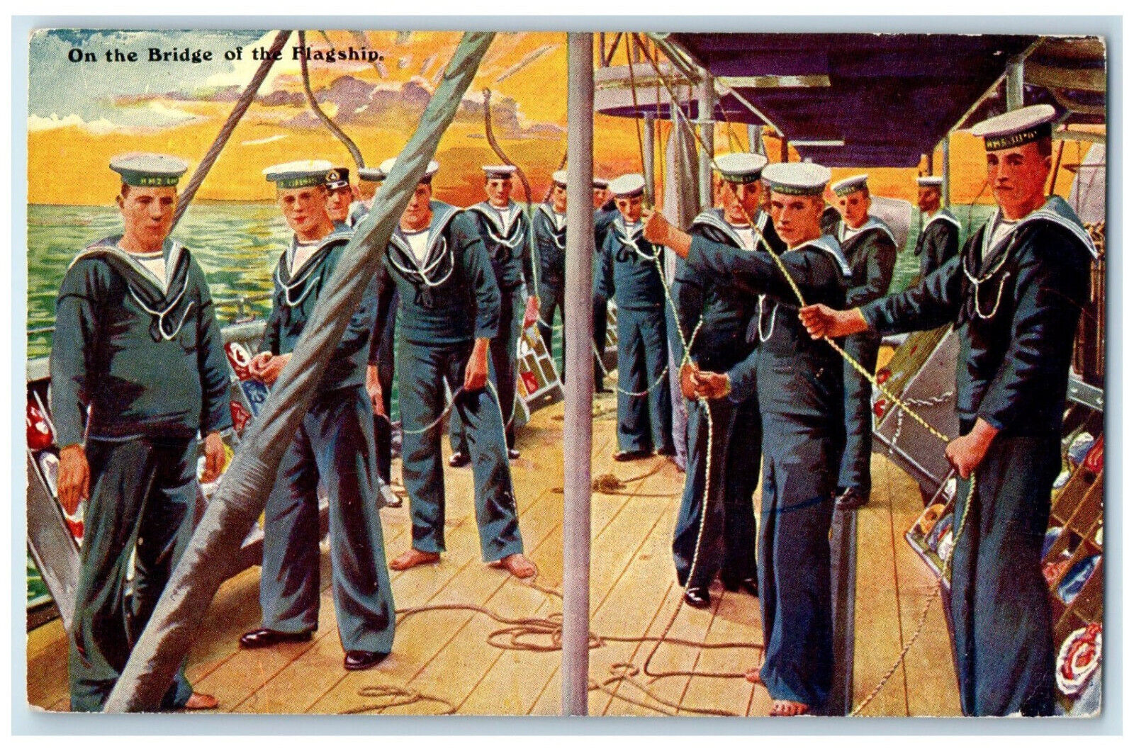 c1910 On The Bridge of the Flagship British Navy Unposted Antique Postcard