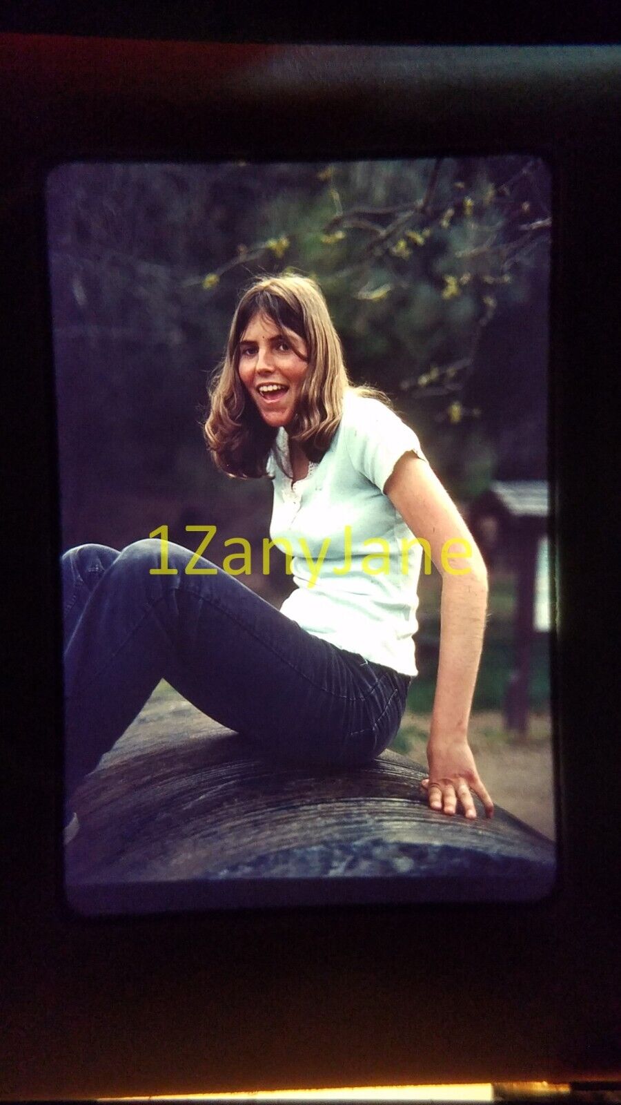 3017 vintage 35MM SLIDE photo WOMAN SITTING WITH KNEES UP