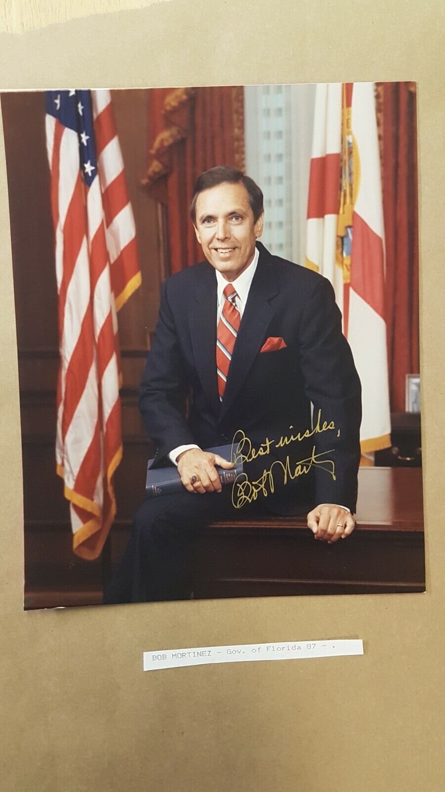 Bob Mortinez Autographed Photo 8x10 Politician 1st Spanish Governor Florida sign
