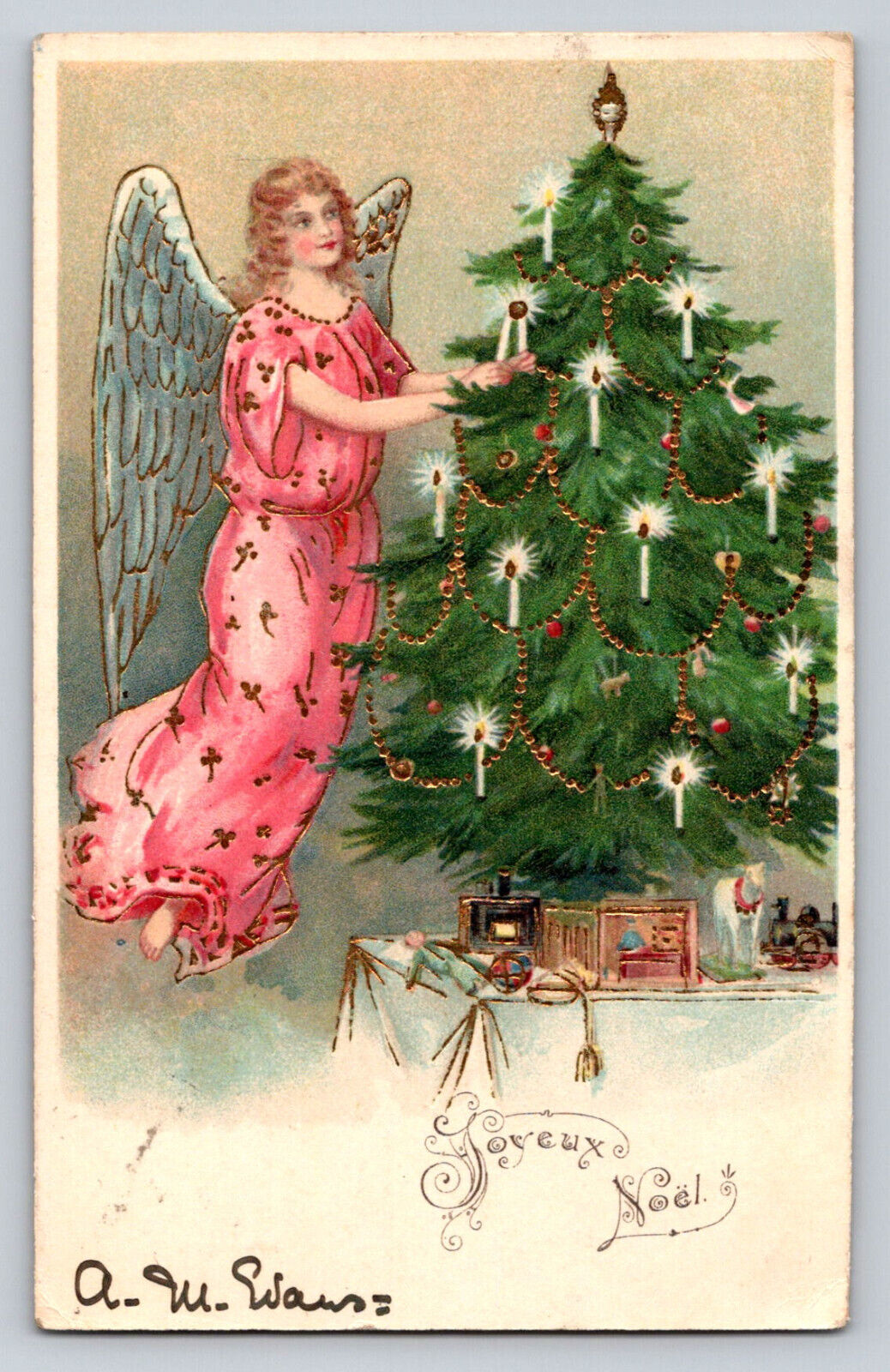 c1905 Angel Decorates Tree Candles Toys Christmas  P812