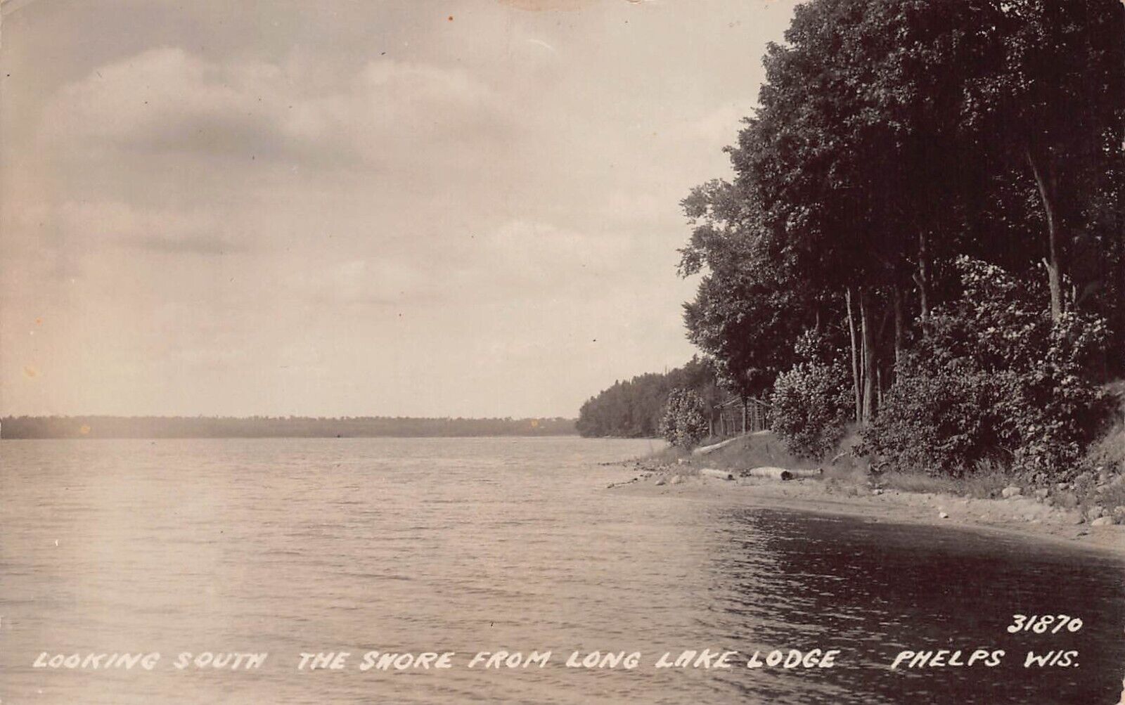 RPPC Phelps Wisconsin Long Lake Lodge Beach Shore Photo Vtg Postcard C5