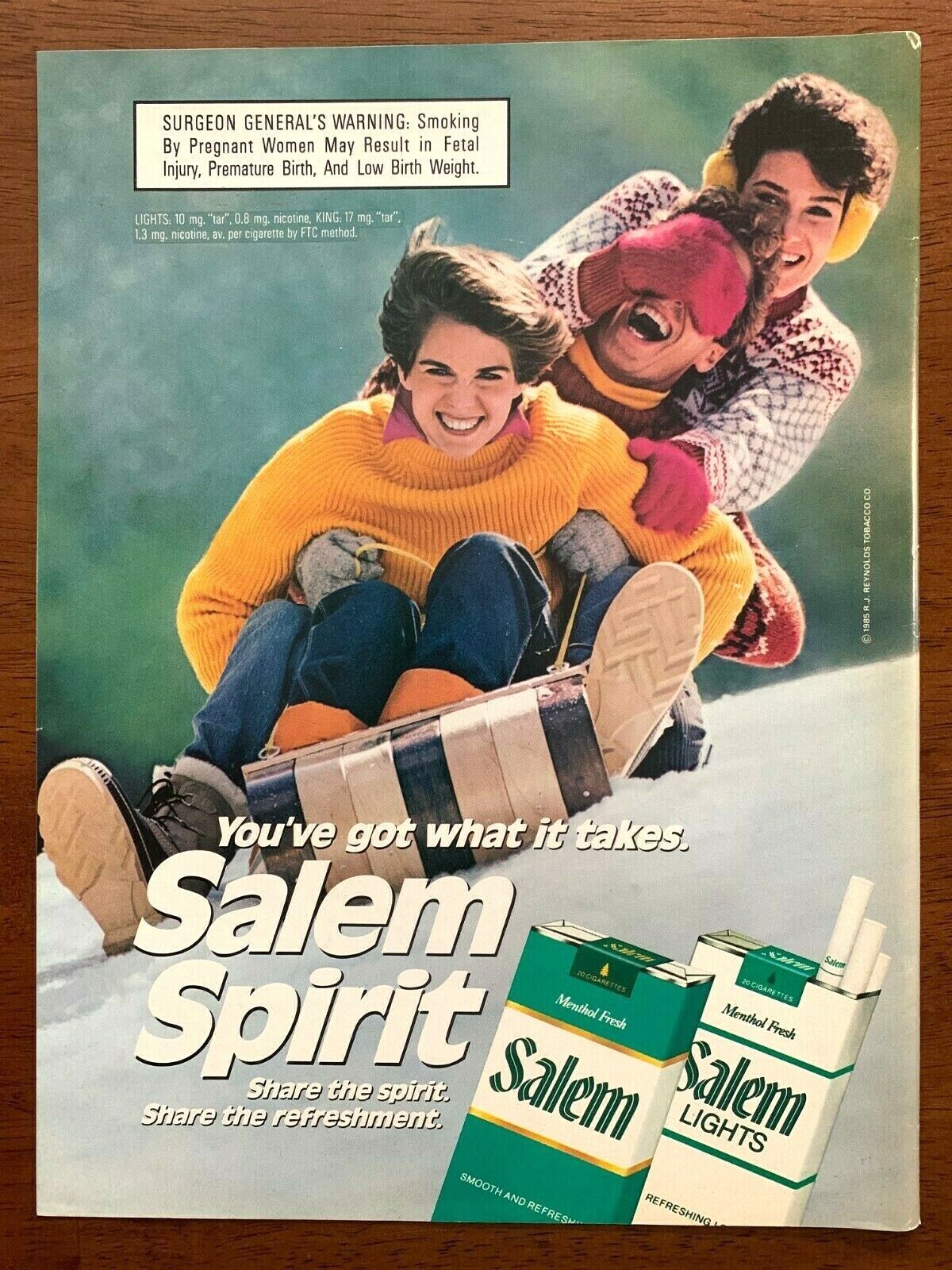 1985 Salem Cigarettes Vintage Print Ad/Poster Man Cave Bar Art Décor Snow Winter