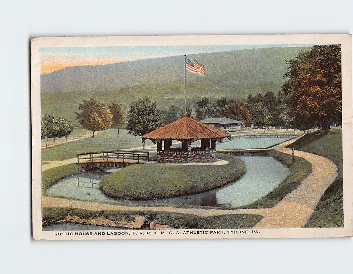 Postcard Rustic House & Lagoon PRRYMCA Athletic Park Tyrone Pennsylvania USA