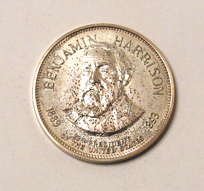 Vtg. Franklin Mint Presidental Coin Sterling Silver Benjamin Harrison Reg. Size