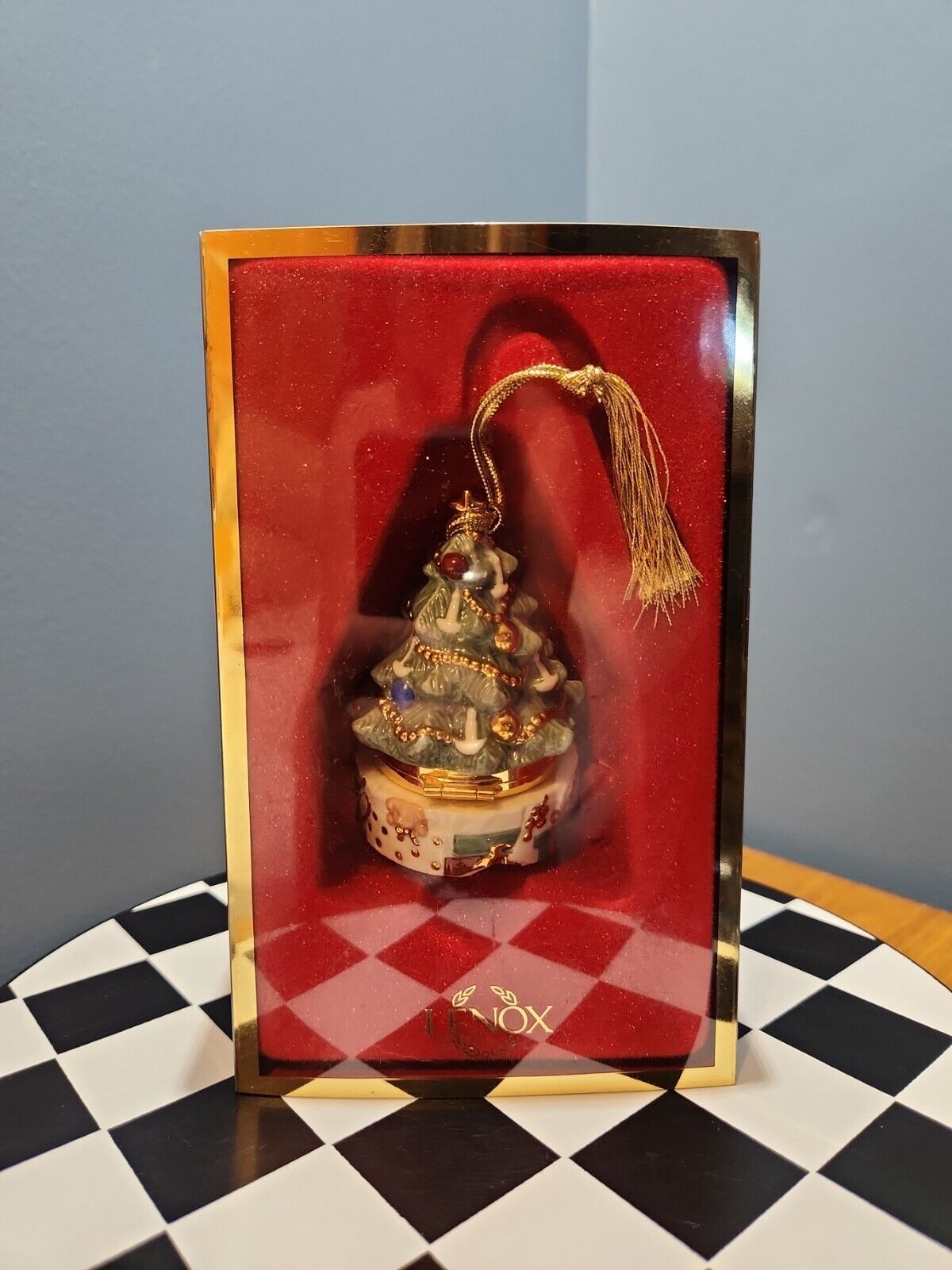 Lenox Porcelain Christmas Tree Trinket Box Holiday Collectible with Original Box