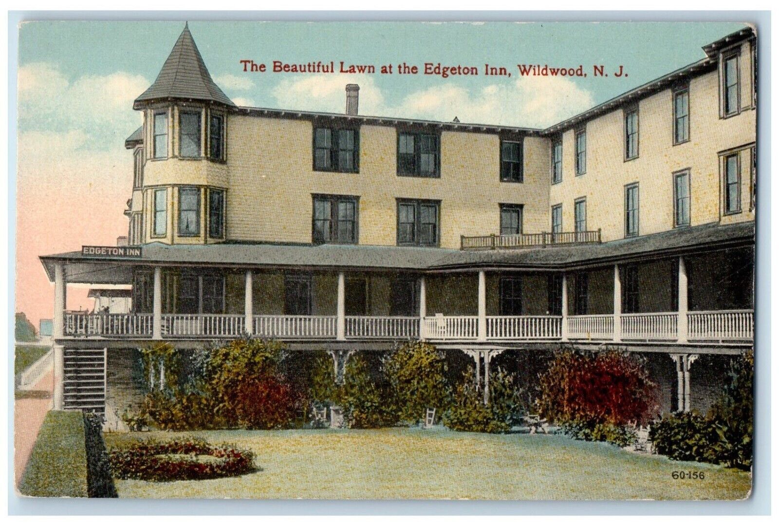 1910 Beautiful Lawn Edgeton Inn Building Wildwood New Jersey NJ Antique Postcard