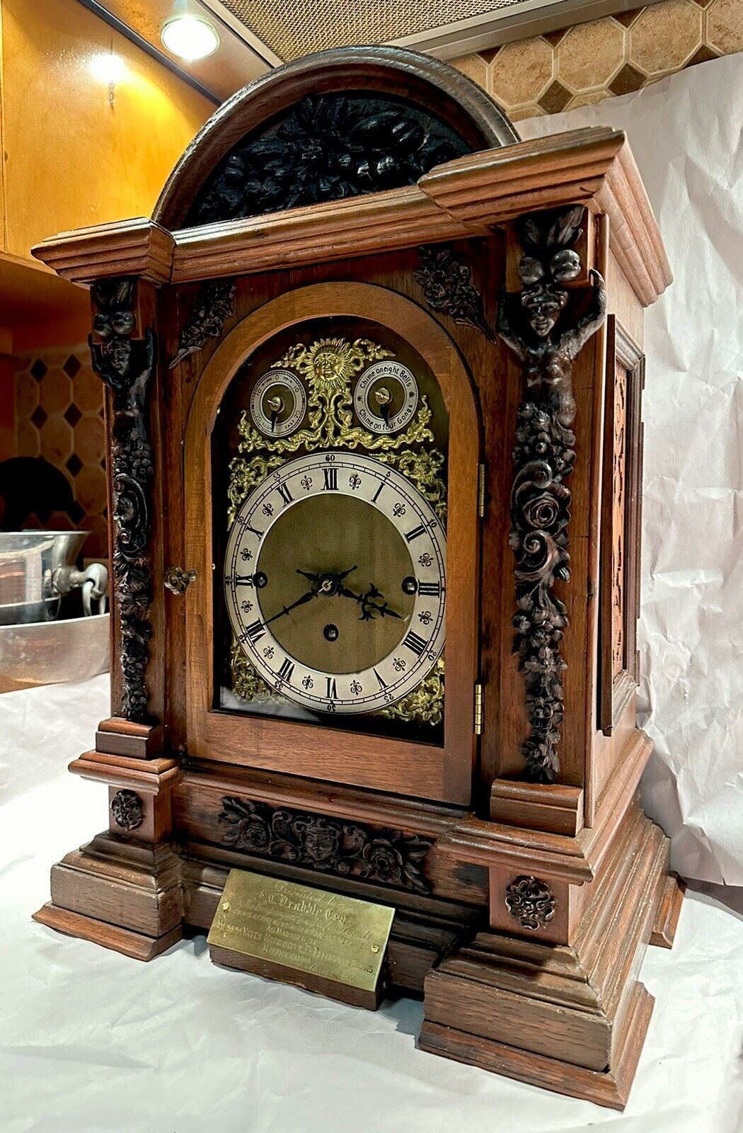 Rare Antique Triple Fusee 8 Bell 5 Gong Musical Bracket Clock- Winterhalder