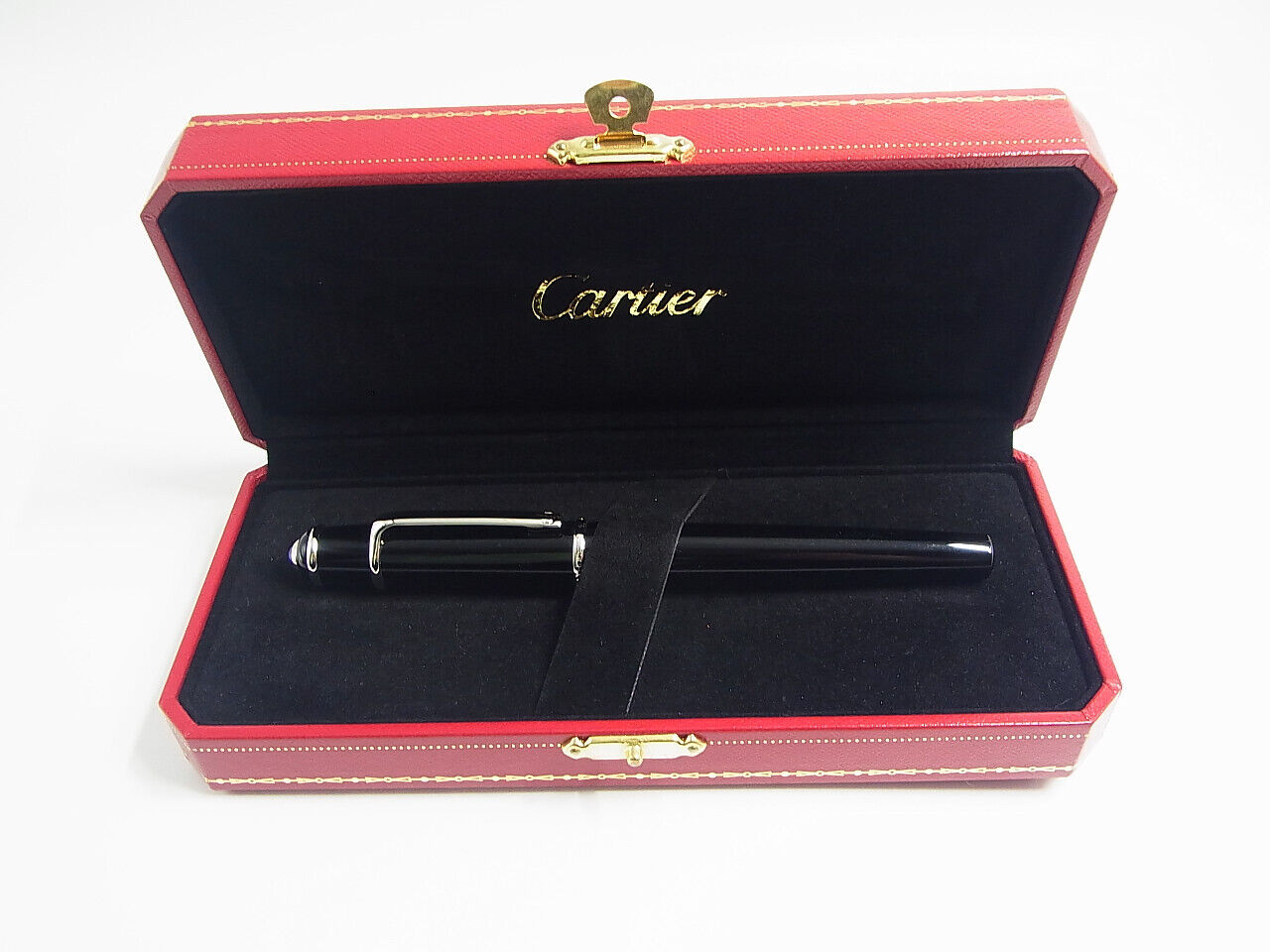 Cartier Diabolo Black Composite Roller Ballpoint Pen Platinum Finish w/Box Mint