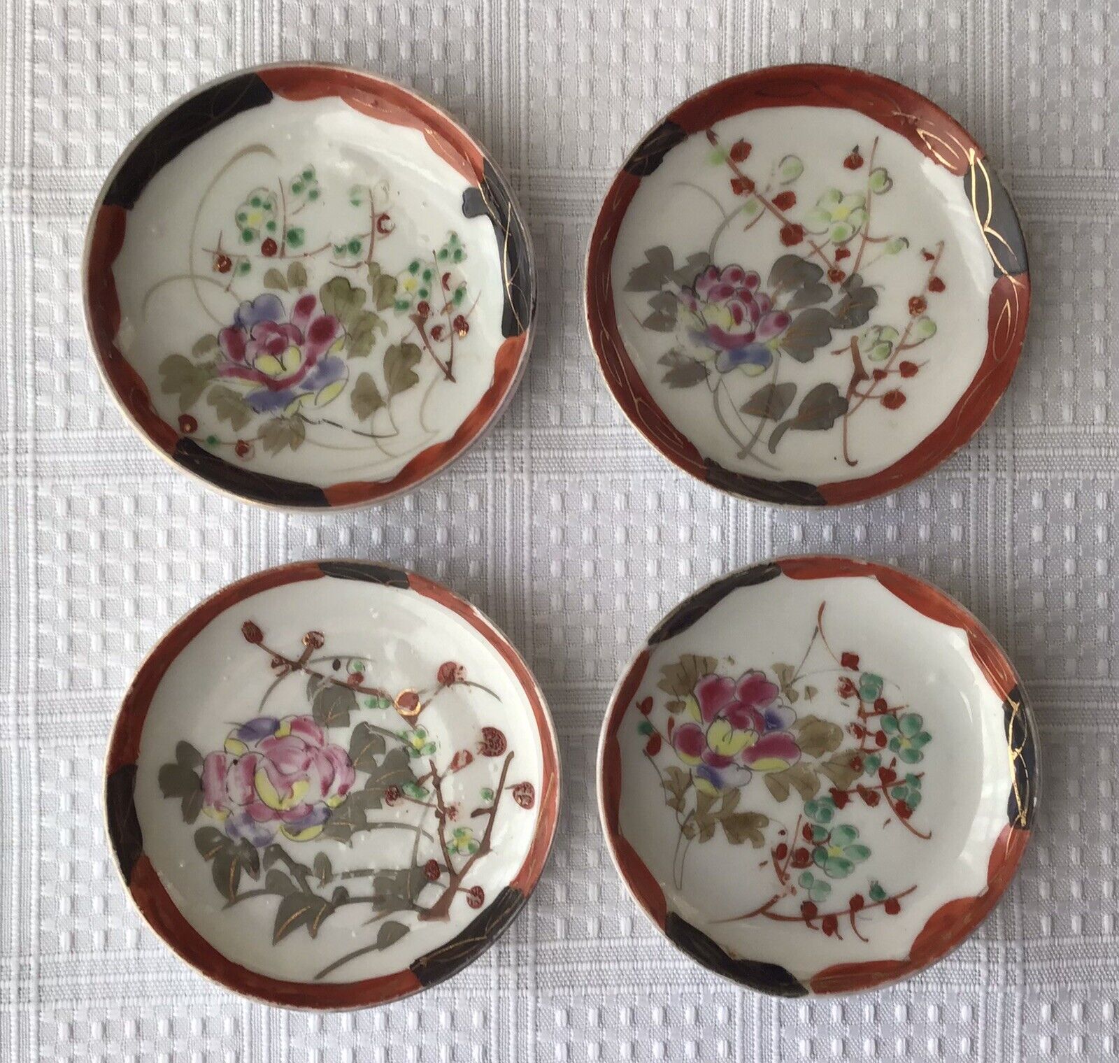 Set of 4 Antique Japanese Porcelain Sauce Plates, 3” W