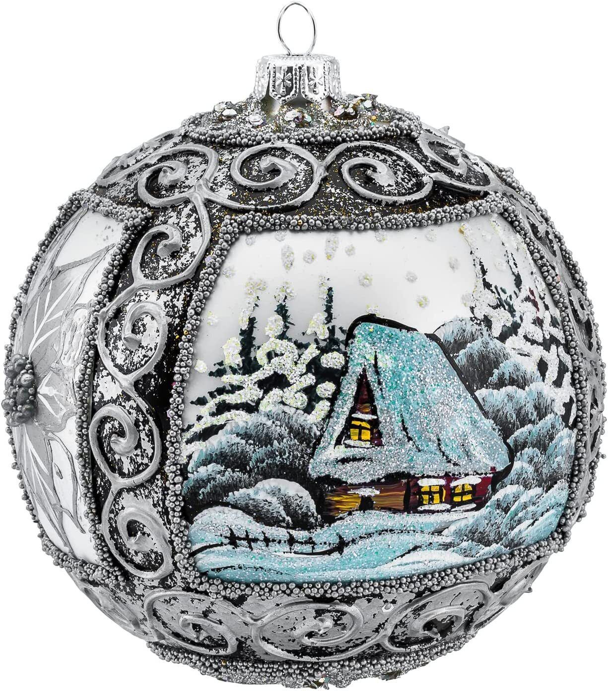 Polish Christmas Ornament Winter View with Poinsettia Blown Glass Bauble 150mm14