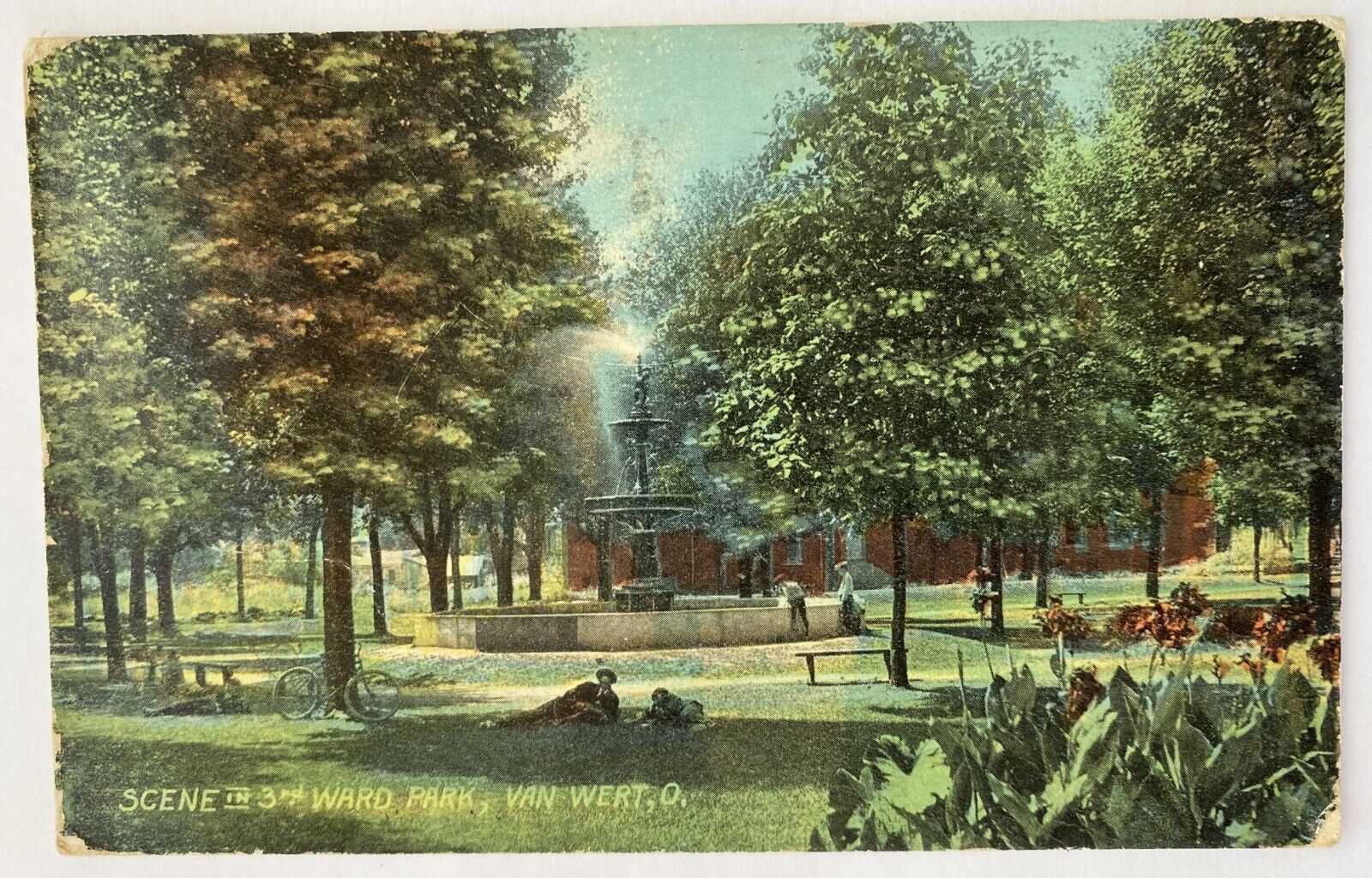 Van Wert Ohio 3rd Ward Park Scene Children Fountain Vintage 1911 Postcard