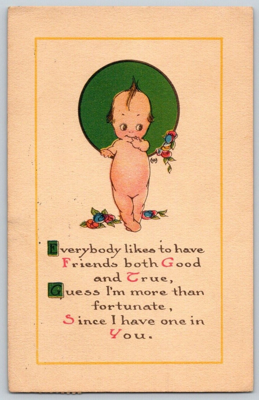 Antique Comic Kewpie Postcard~ Friendship Poem