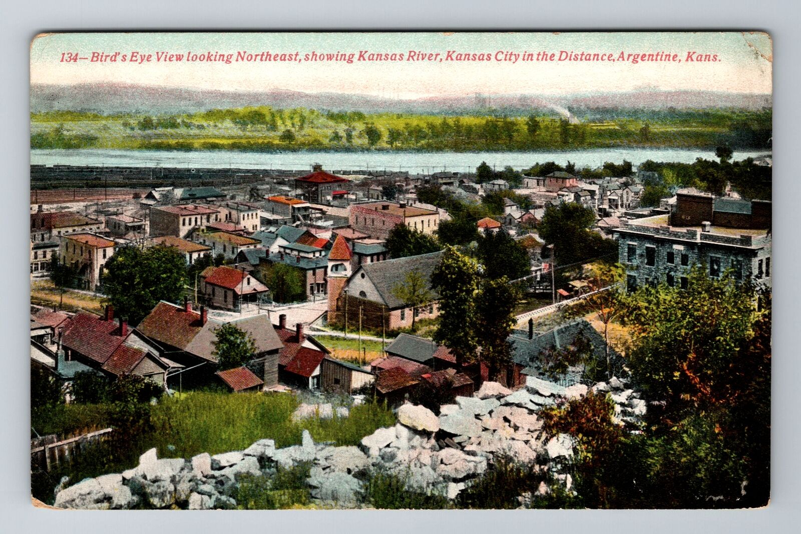 Argentine KS-Kansas, Aerial Northeast Showing Town Area, Vintage Postcard