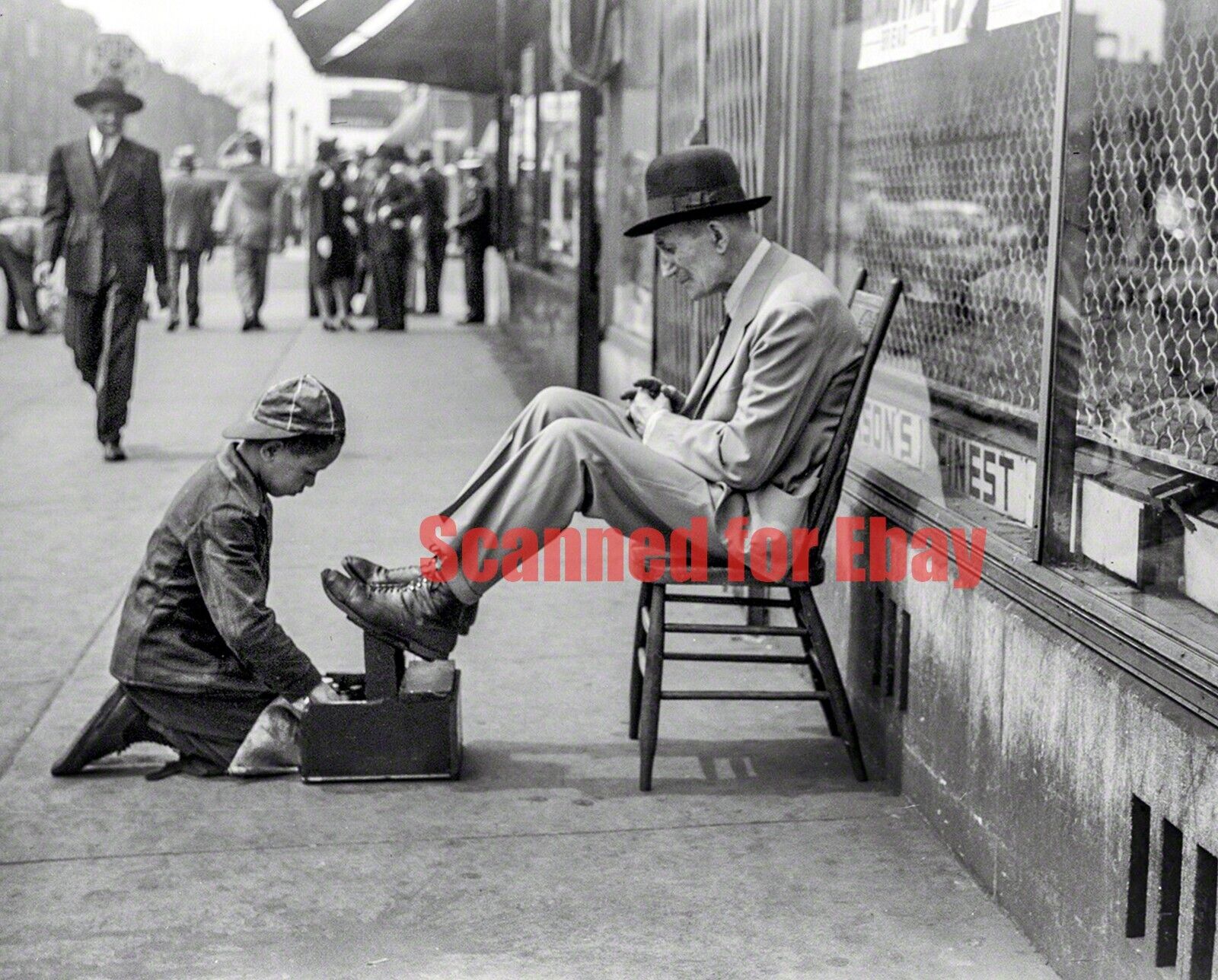 Circa 1941 Getting a Shoeshine on 47th Street Chicago 8x10 Photo + 