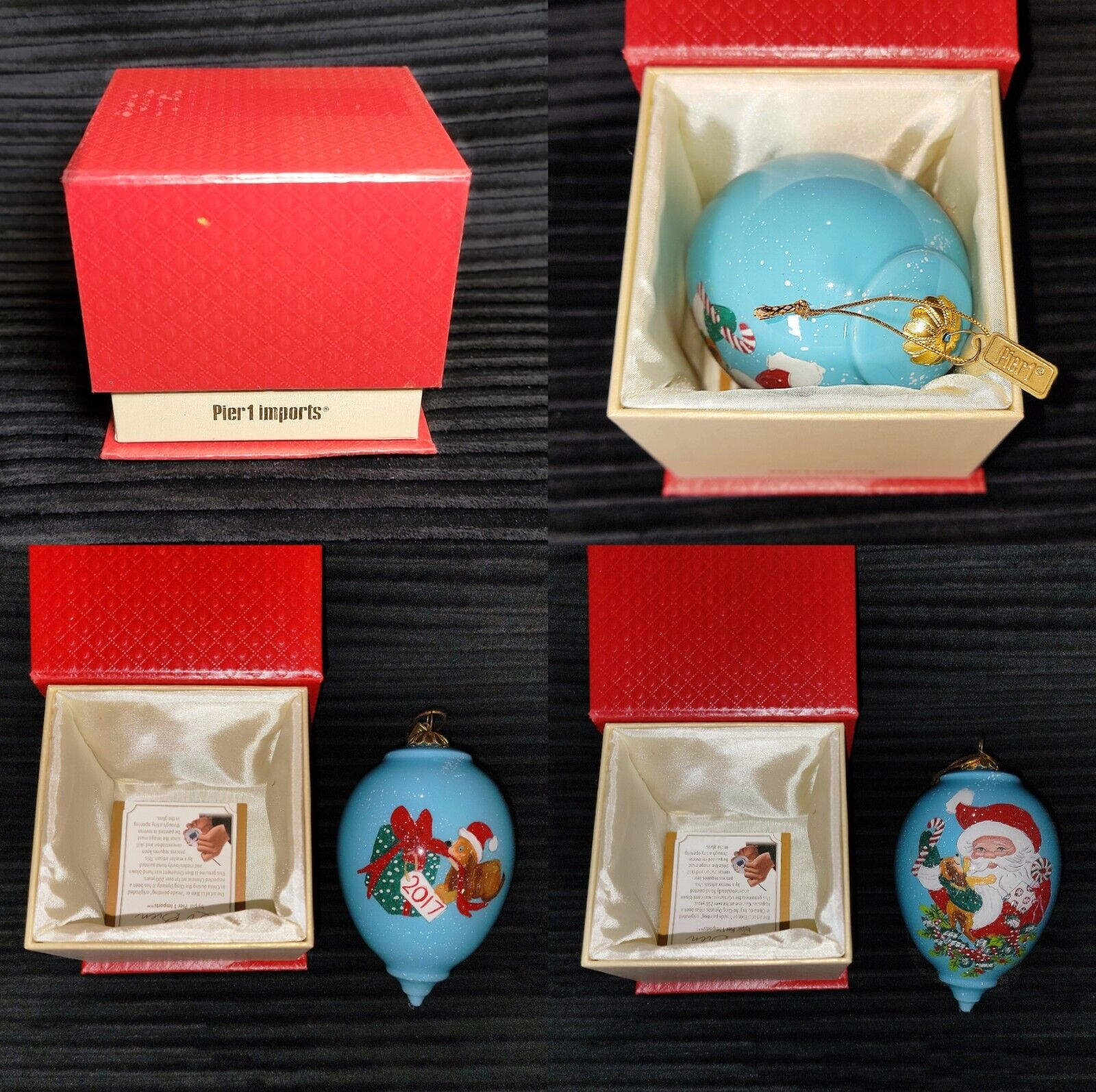 2017 Pier 1 Imports  Li Bien Painted Christmas Ornament - Santa & Dog New In Box