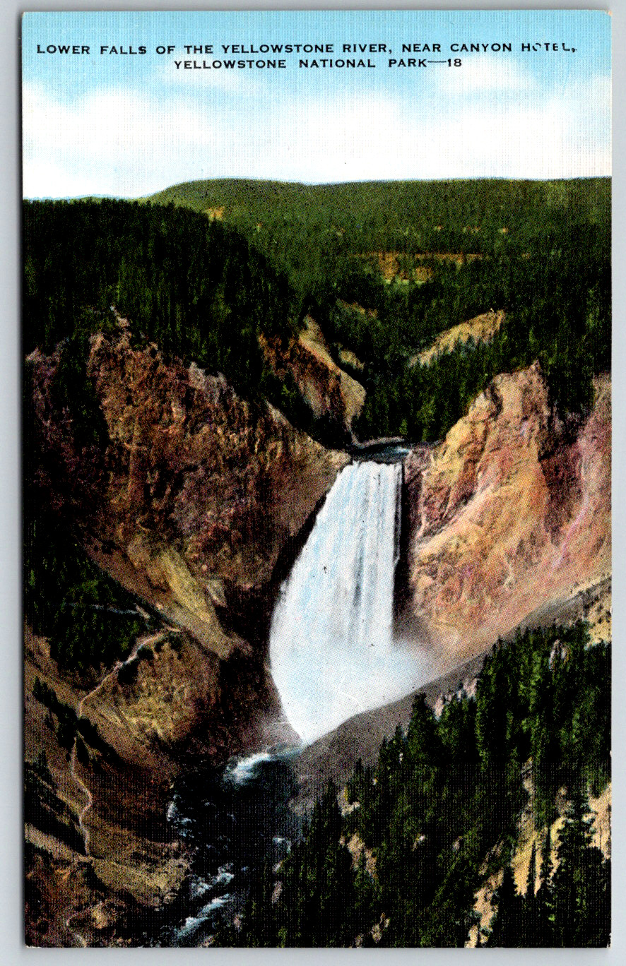 c1940s Lower Falls of the Yellowstone River Yellowstone National Park Linen