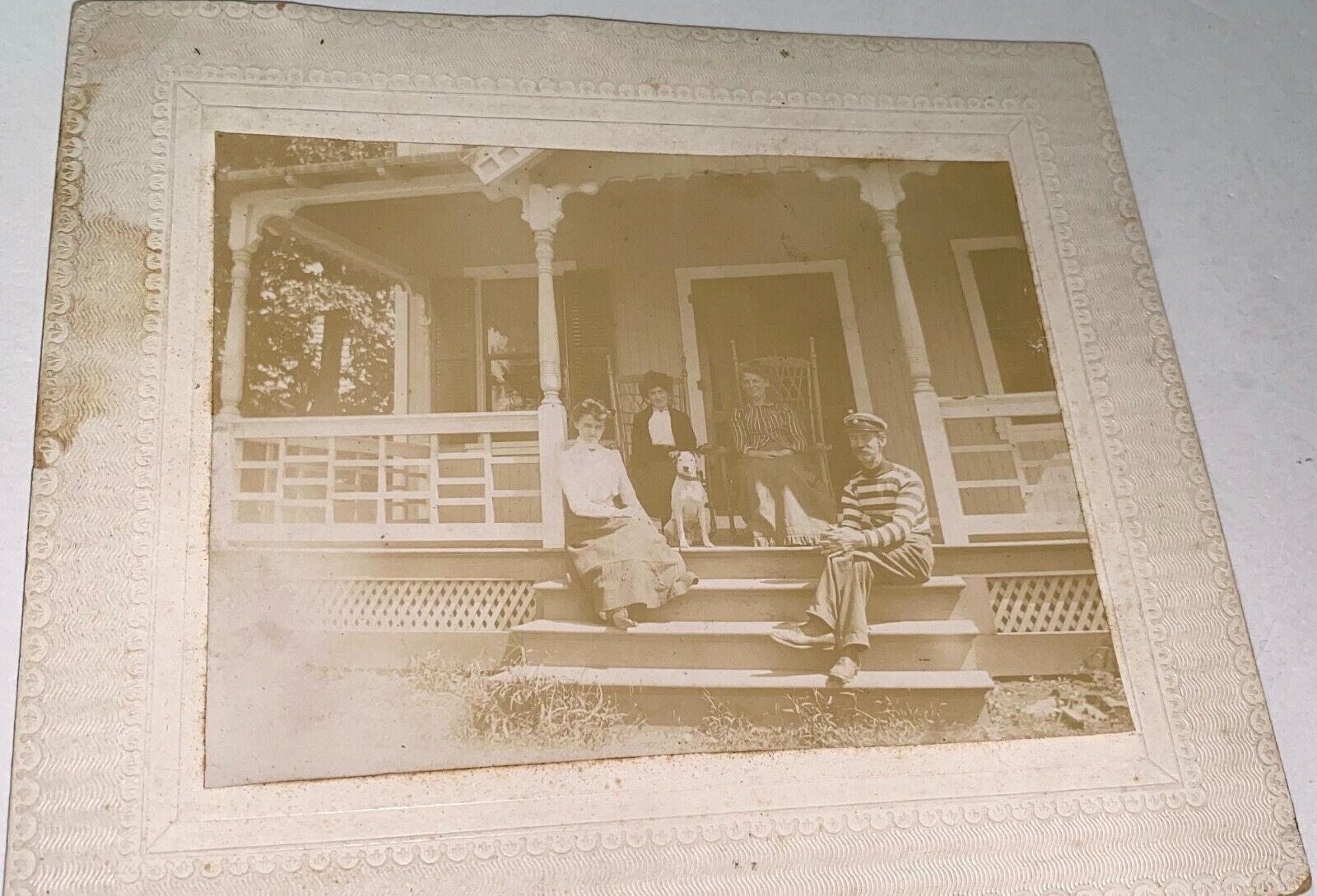 Rare Antique American Sea Captain Home with Family & Cute Pet Dog Cabinet Photo