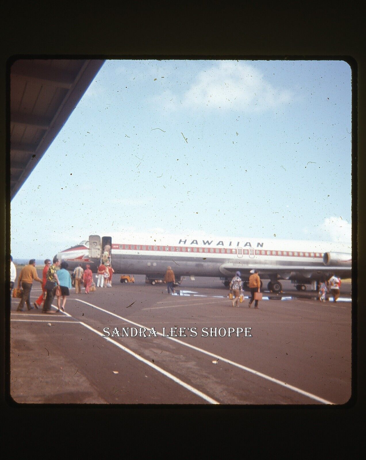1971 Square Slide People Boarding Hawaiian Airplane Small Airport Hawaii #3375